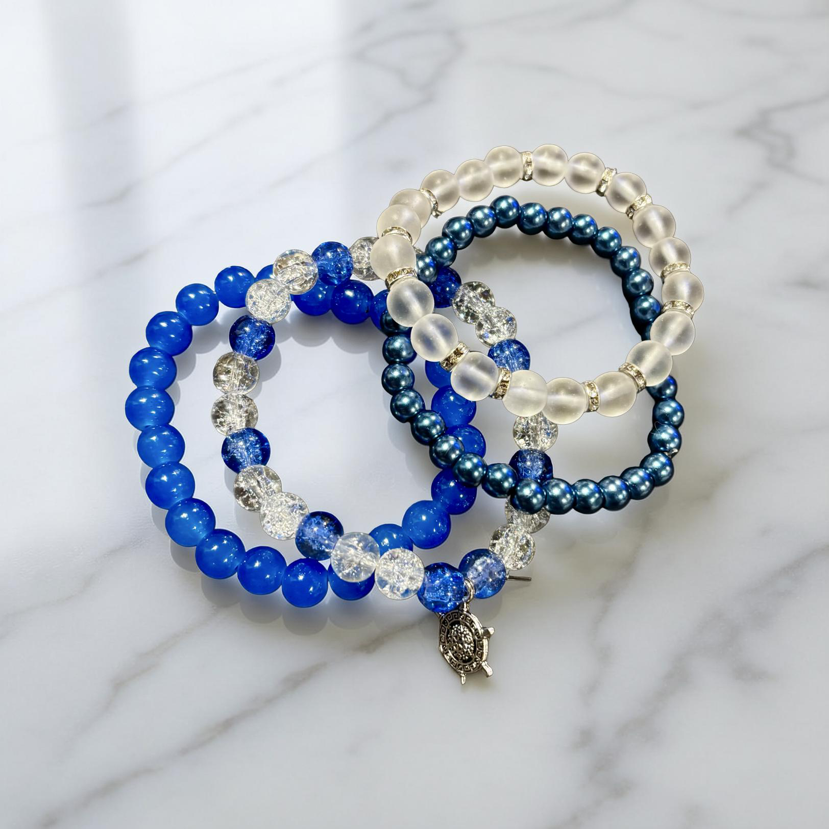 Blue Beaded Bracelet Stack