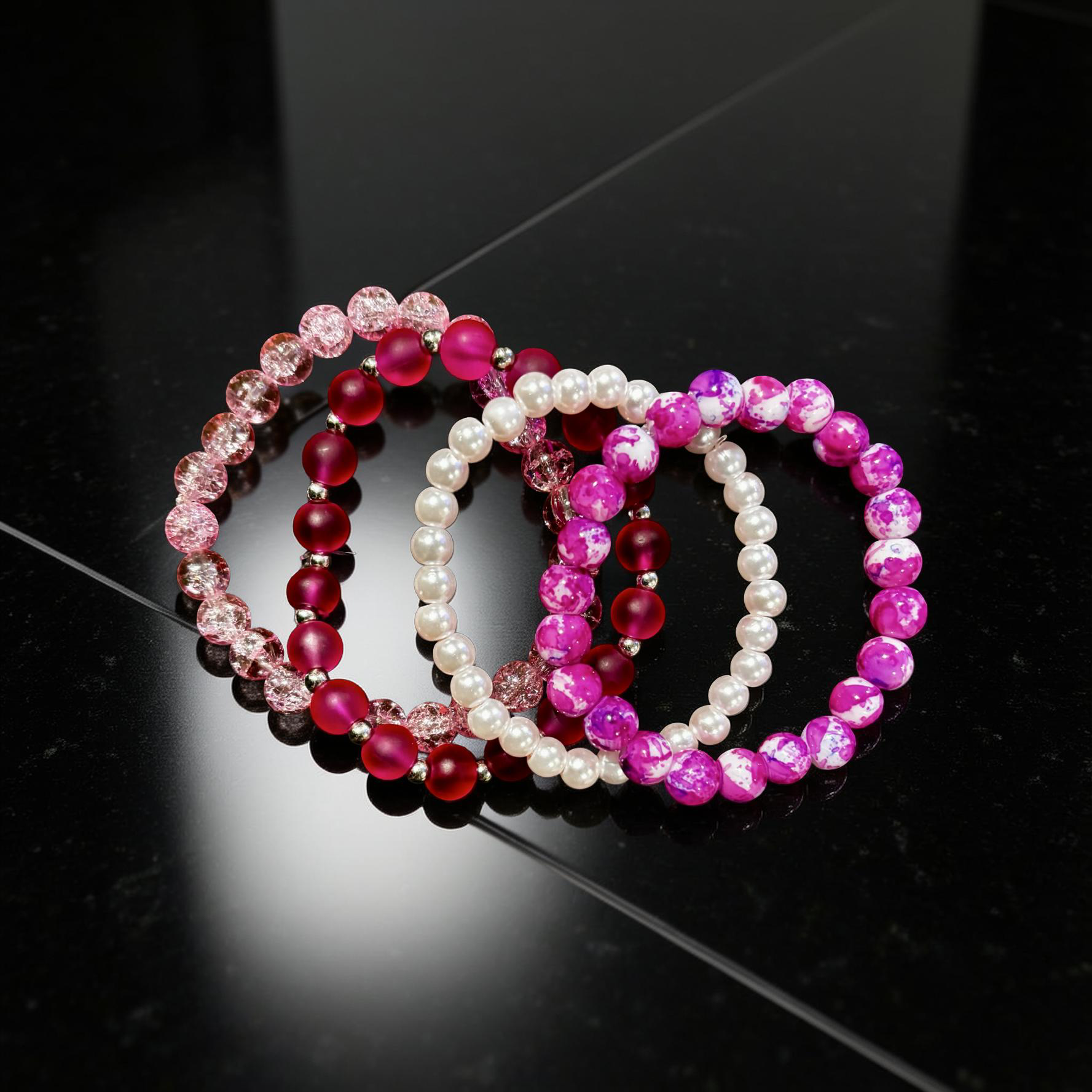 Pink & Berry Beaded Bracelet Stack