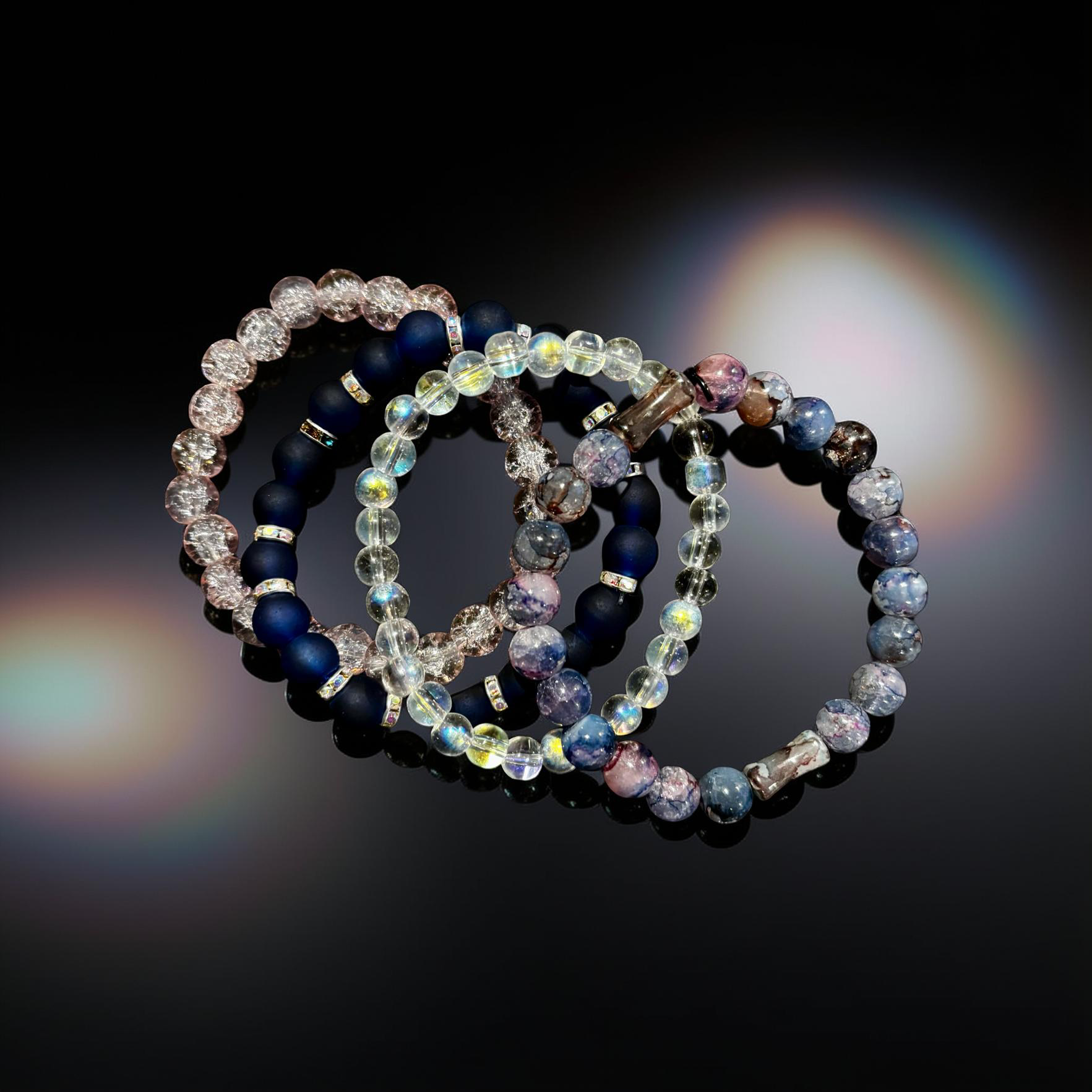 Midnight Blue Beaded Bracelet Stack