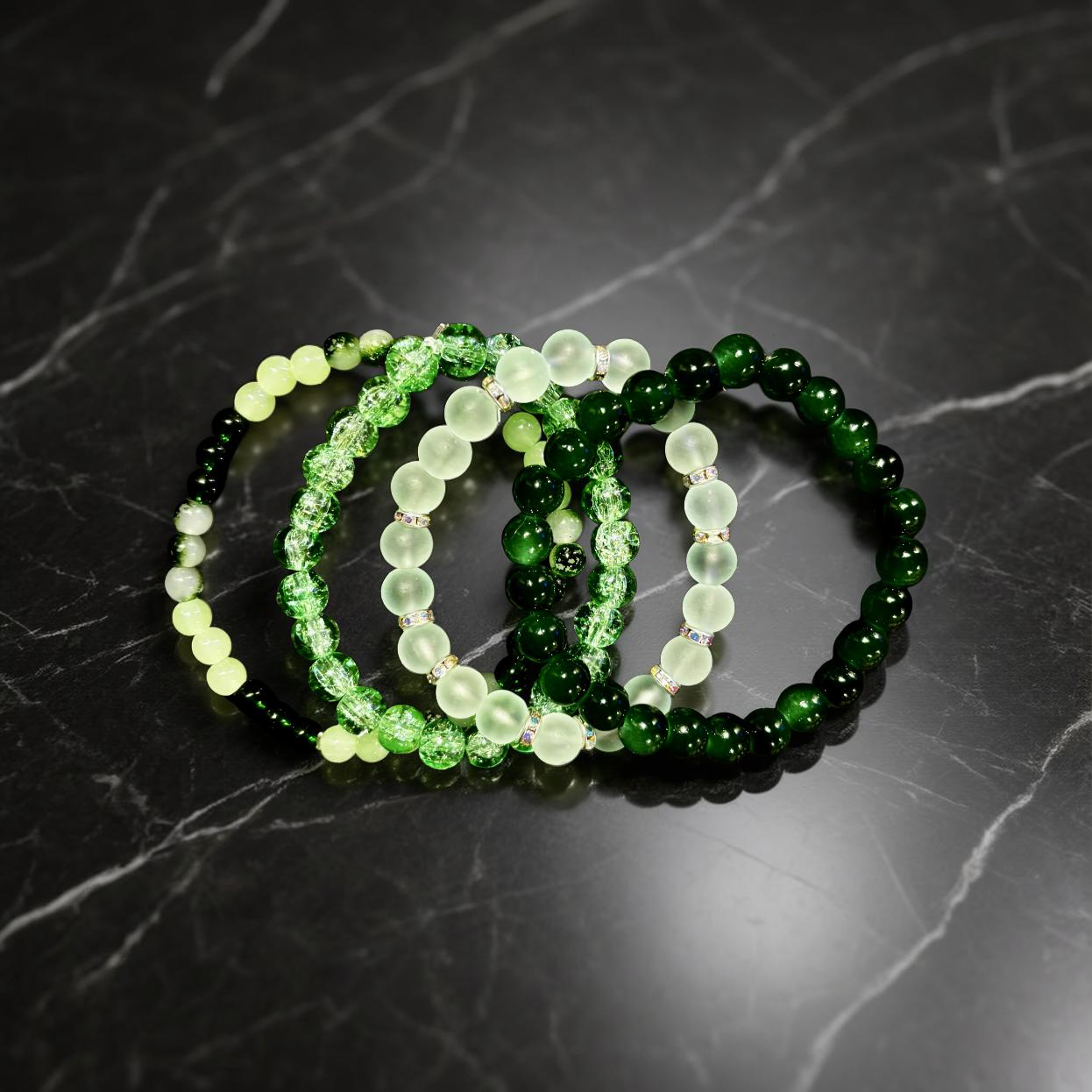 Green Beaded Bracelet Stack