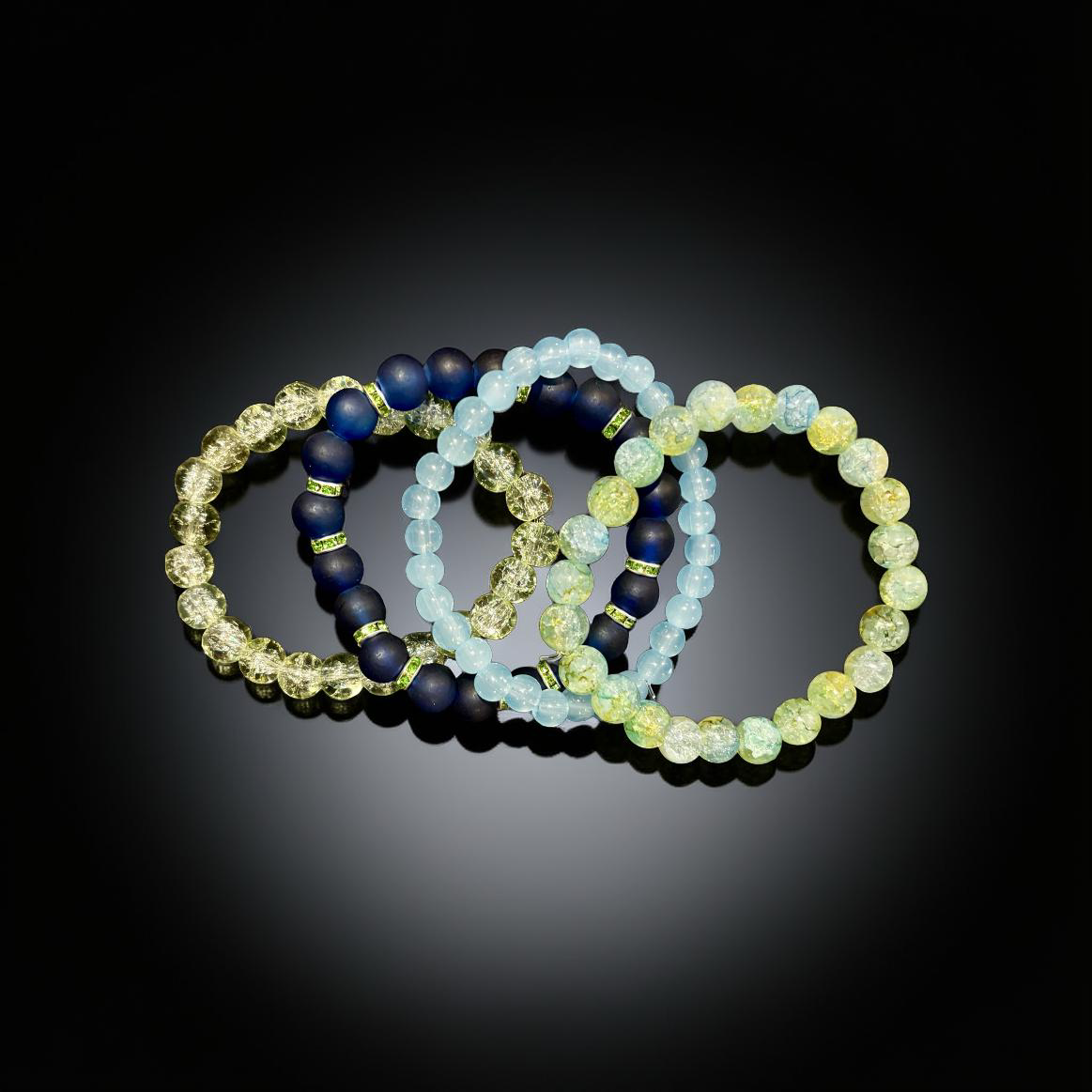 Elegant Beaded Bracelet Stack – Blue, Aqua & Green Tones